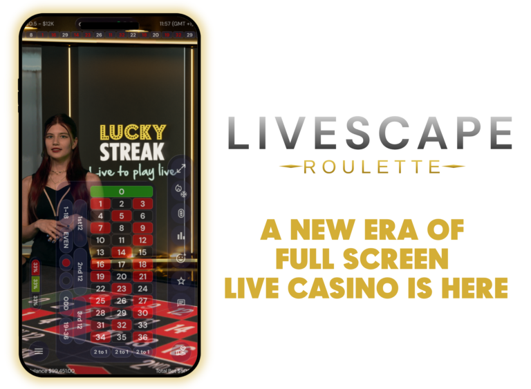 Livescape full-screen live roulette displayed on two portrait mobile screens with a premium glass-style interface